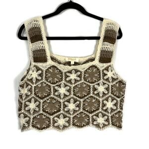 Rebellion Again Crochet Granny Square Crop Top | Boho 70’s Style Size Large